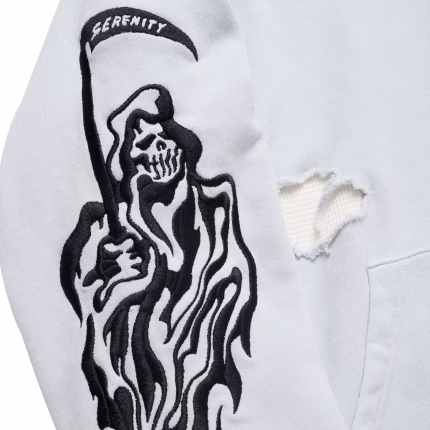 Serenity Reaper Distressed Thermal Lined Hoodie - Ice Grey