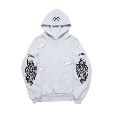 Serenity Reaper Distressed Thermal Lined Hoodie - Ice Grey